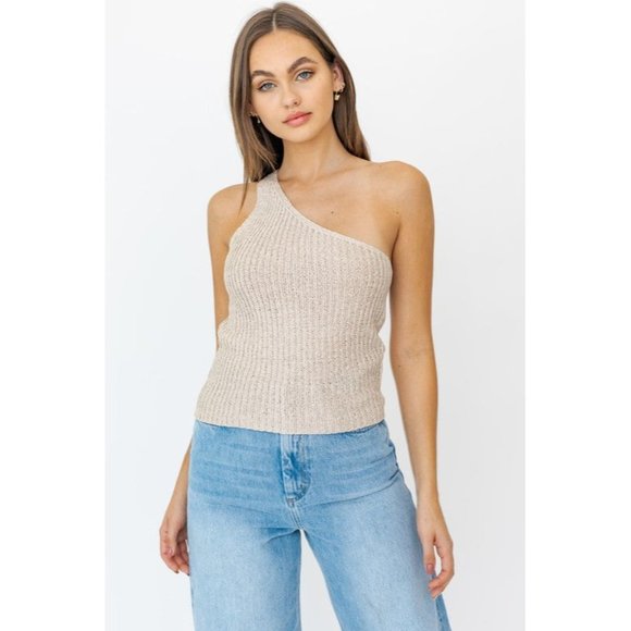 LE LIS ONE SHOULDER TAPE YARN KNIT TOP - Picture 3 of 9